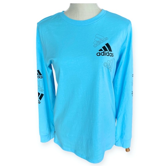Adidas Long Sleeve Falling Badge of Sport Tee Bliss Blue Size Large NWT - Picture 1 of 11